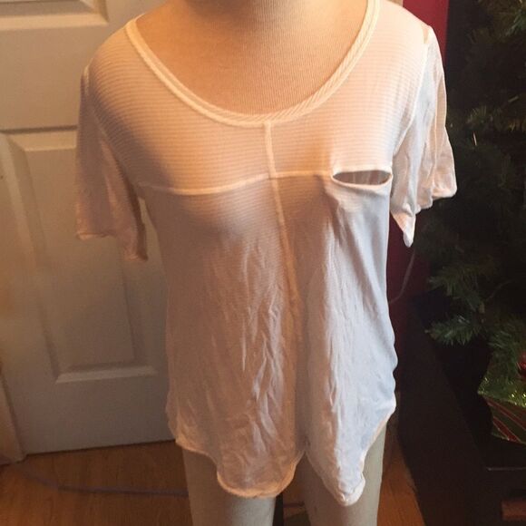Lululemon white with grey pinstripes top sz 10 - Picture 1 of 6